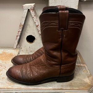 Justin Boots Ostrich Exotic Smooth Quill Rich Brown Western Men's 8.5 EE Boots